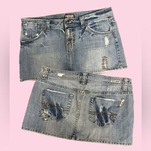 Kali Denim Distressed Denim Mini Skirt